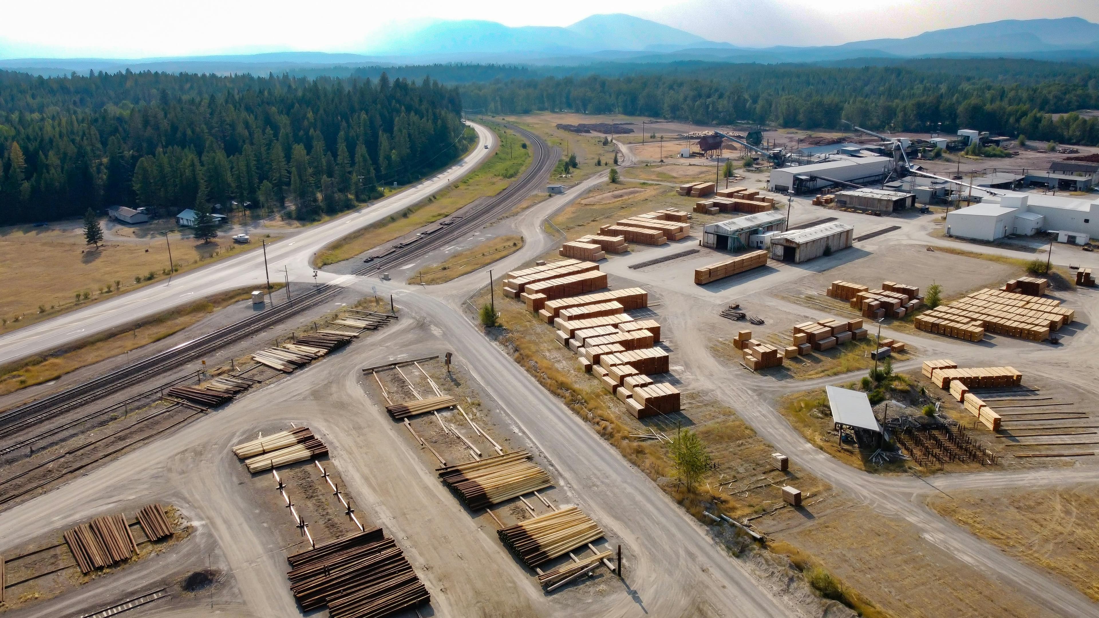 Canasia Forest Industries lumberyard with stacked lumber